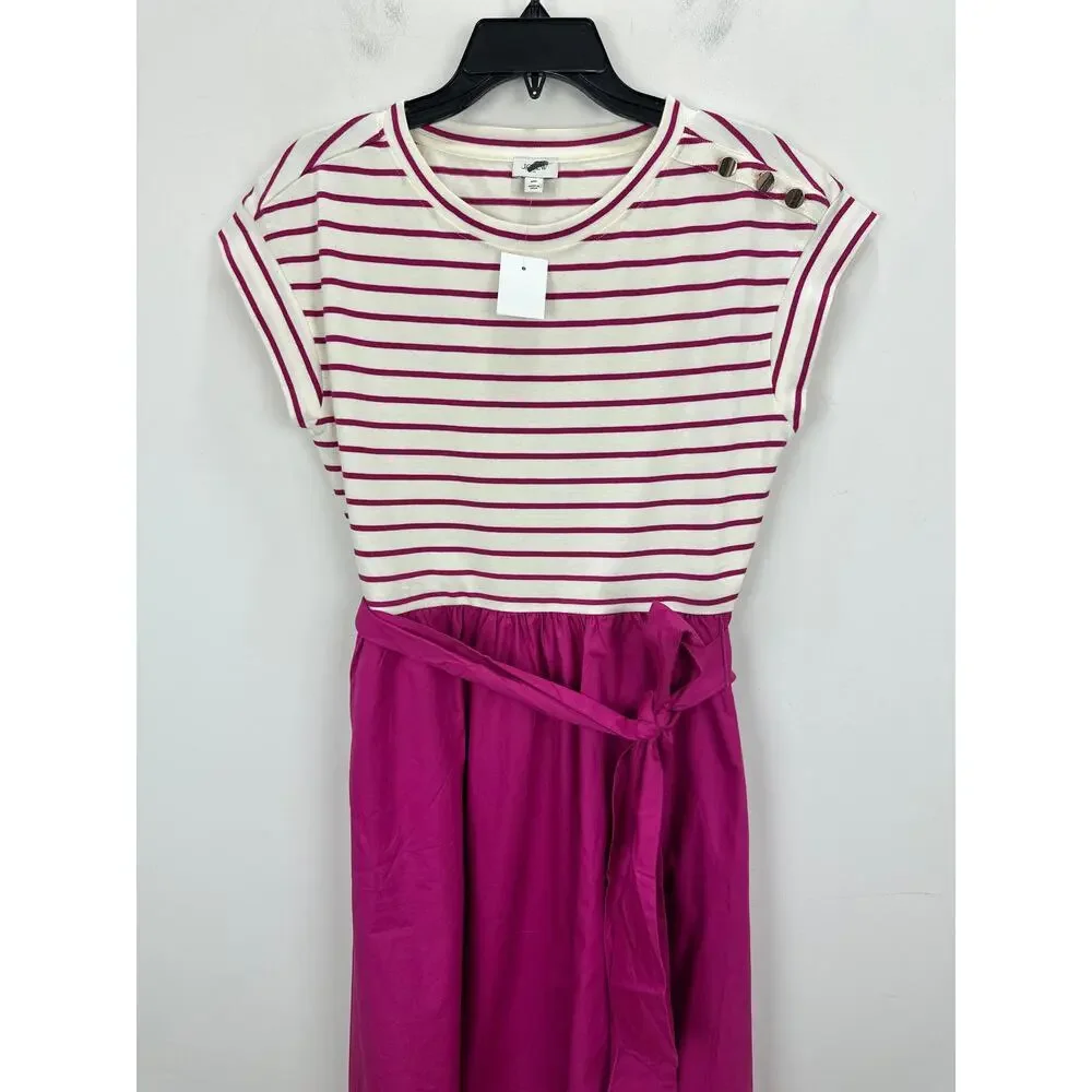 J.Crew Petite Button Shoulder Tie Waist Knit Mixy Dress Berry Pink Medium NWT